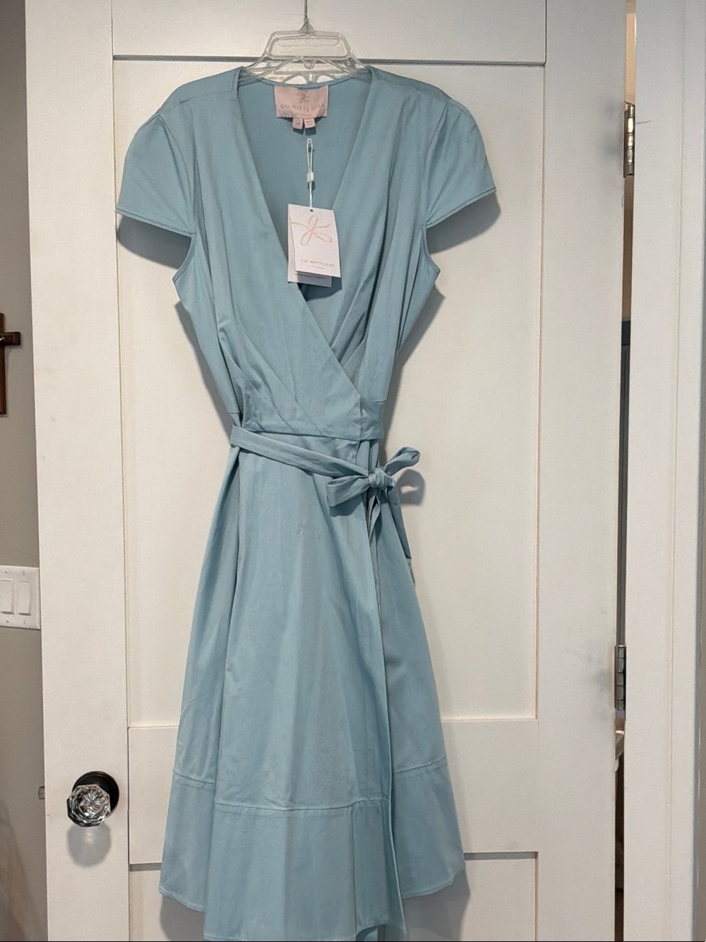 Gal Meets Glam Addison Soft Blue Wrap Dress with Tie Waist
